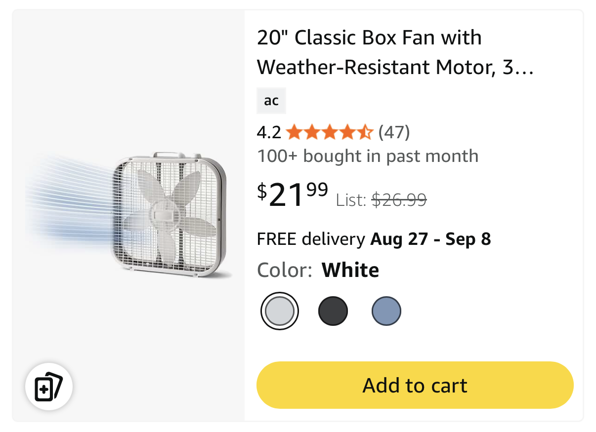 Recommended box fan listing