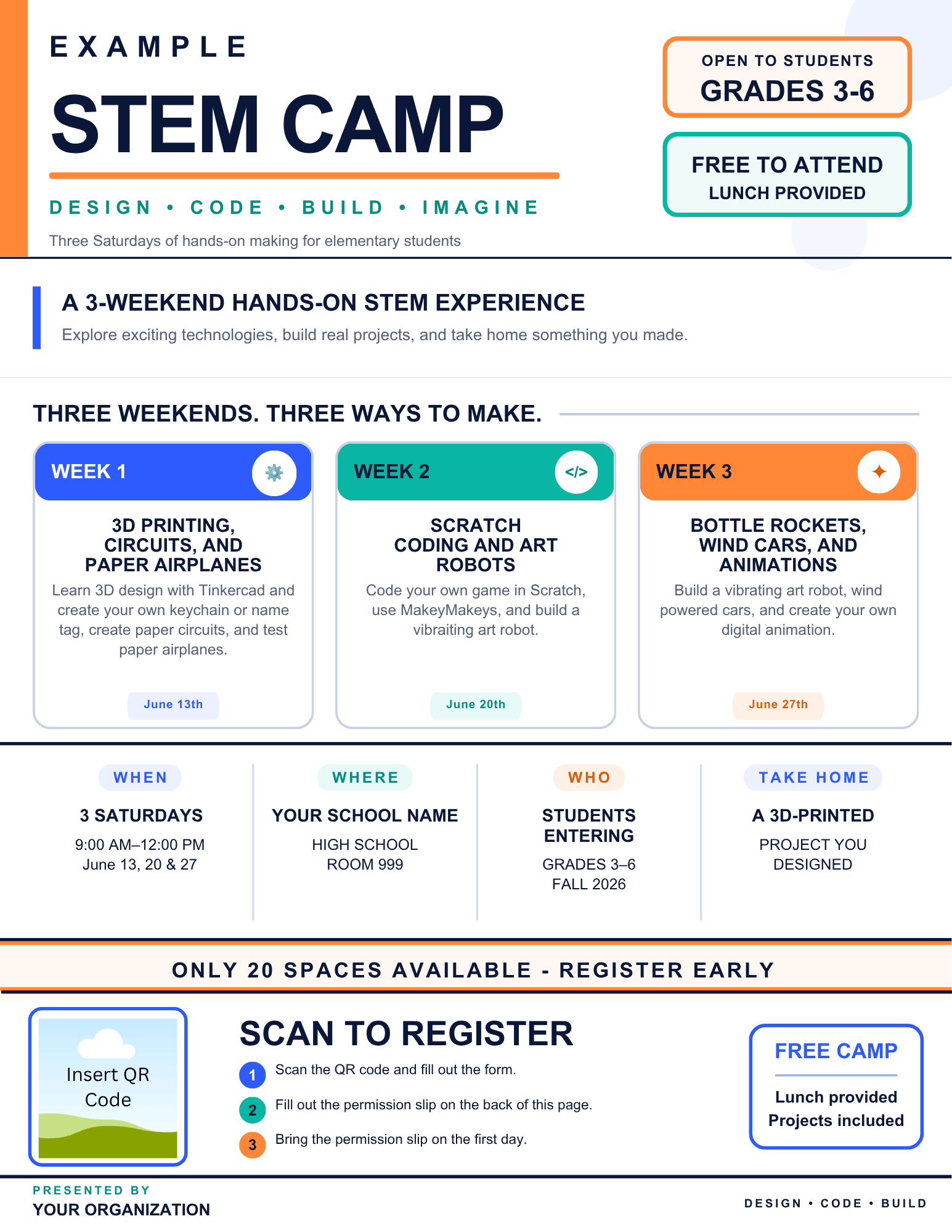 Example STEM camp flyer template